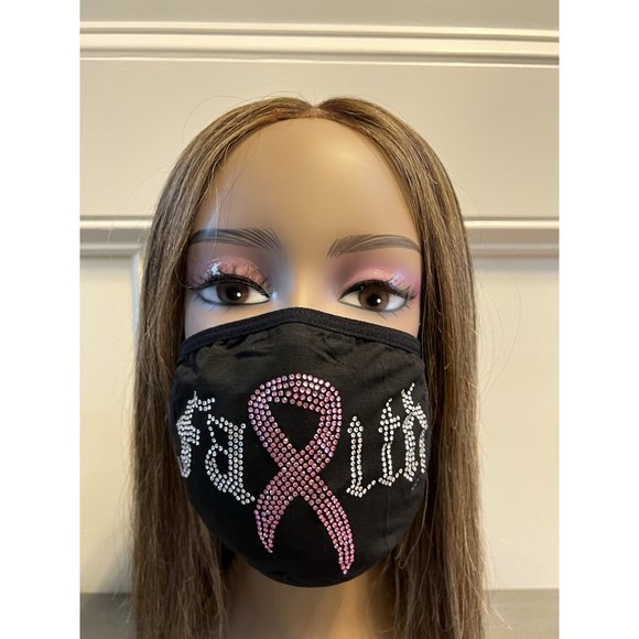 Breast Cancer Awareness Pink Ribbon Bling Face Mask Rhinestone - Picture 10 of 10